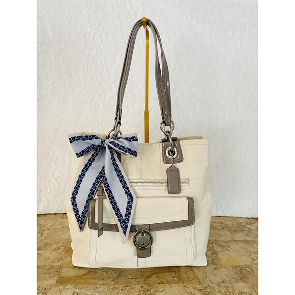 Coach penelope F18890 white gray Leather large Satchel BAG shoulder bag tote - Picture 1 of 10